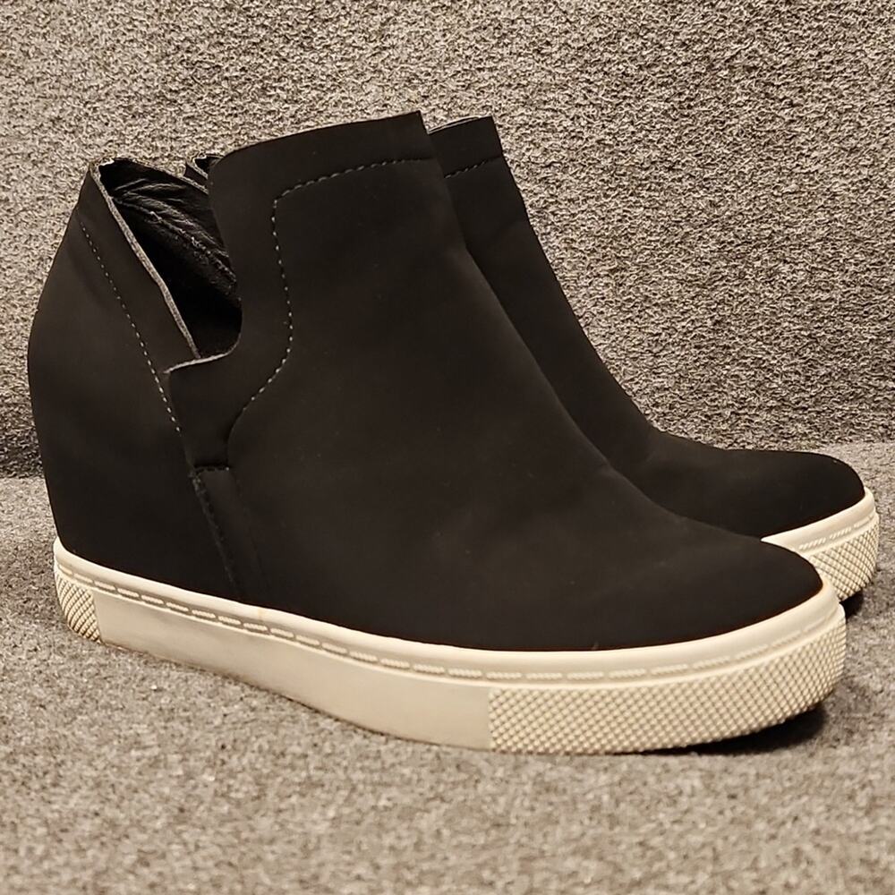 BRASH Black Faux Suede Hi Top Hidden Wedge Slip On Fashion Sneakers Womens 6